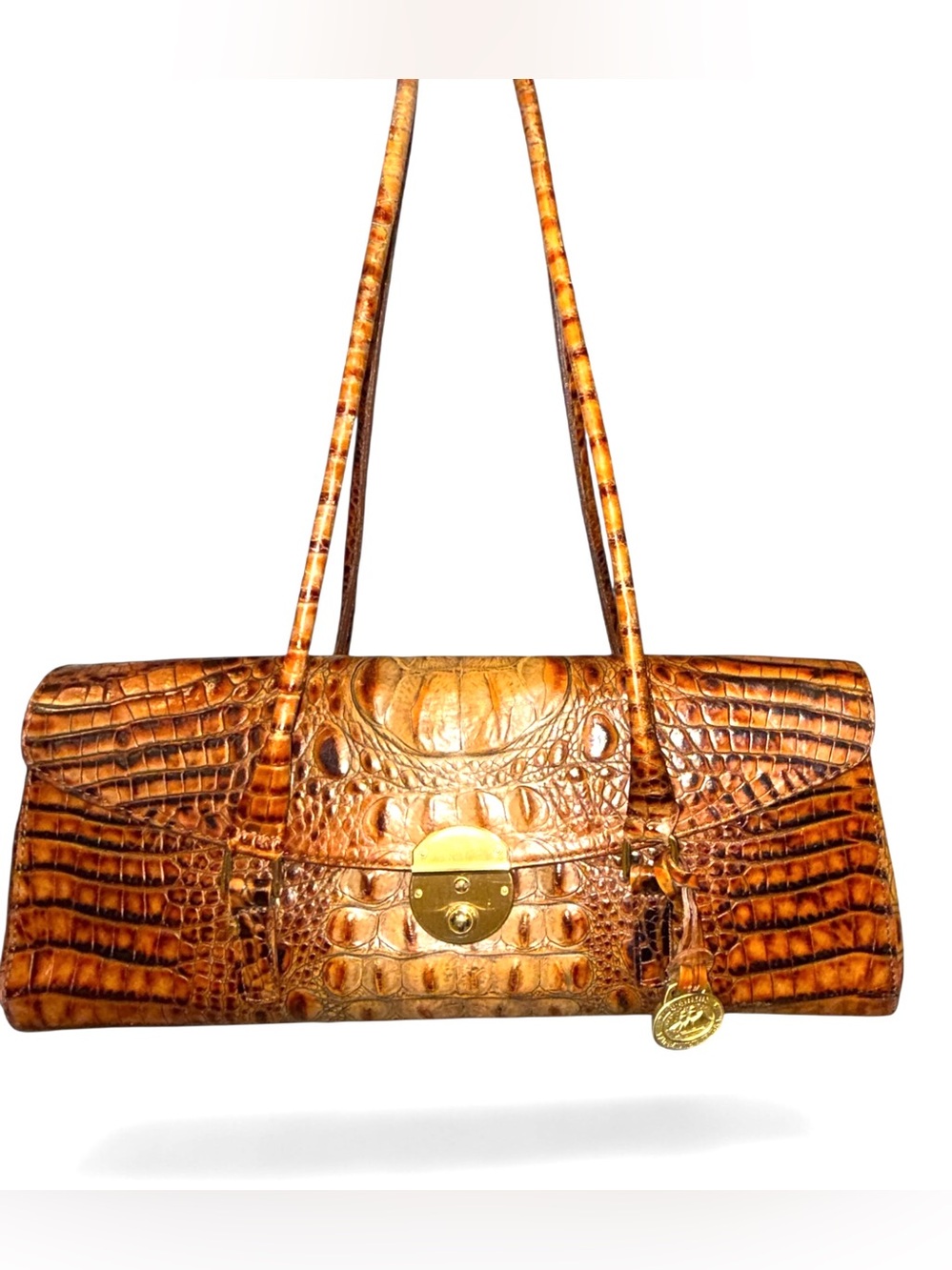 BRAHMIN Rosalie Satchel in Toasted Almond Melbourne Croc embossed leather - EUC